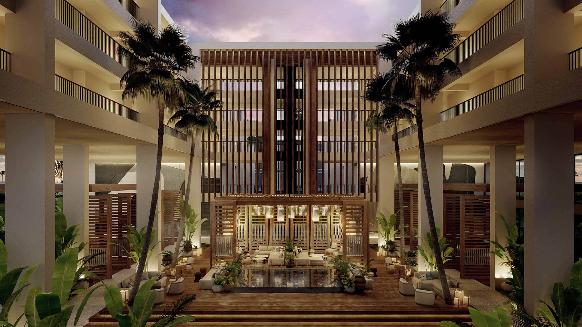 Rendering of the redesigned atrium planned for Mauna Lani, Auberge Resorts Collection.