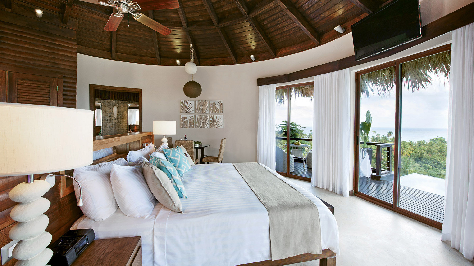 A guestroom at Casa Bonita, a luxury boutique hotel in Barahona province.