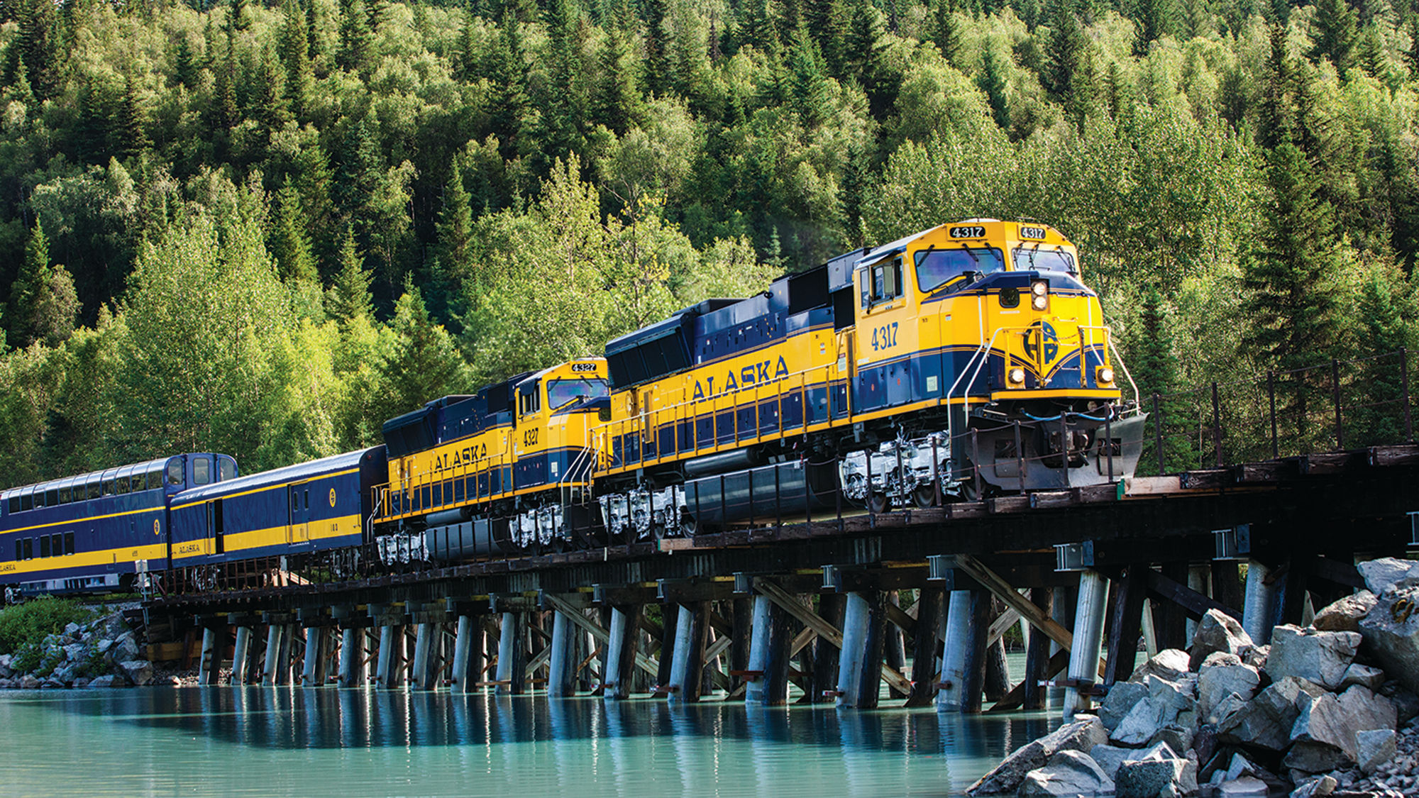 Alaska Railroad's Coastal Classic Train follows Turnagain Arm from Anchorage to Seward.