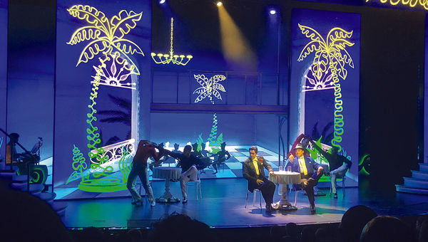 In the show “Havana!” onboard the Norwegian Bliss, a mobster has a scheme to take over the Palace of Lights nightclub, enlisting the fiance of the owner’s daughter to get the family to sign it over to him. In the show “Havana!” onboard the Norwegian Bliss, a mobster has a scheme to take over the Palace of Lights nightclub, enlisting the fiance of the owner’s daughter to get the family to sign it over to him.