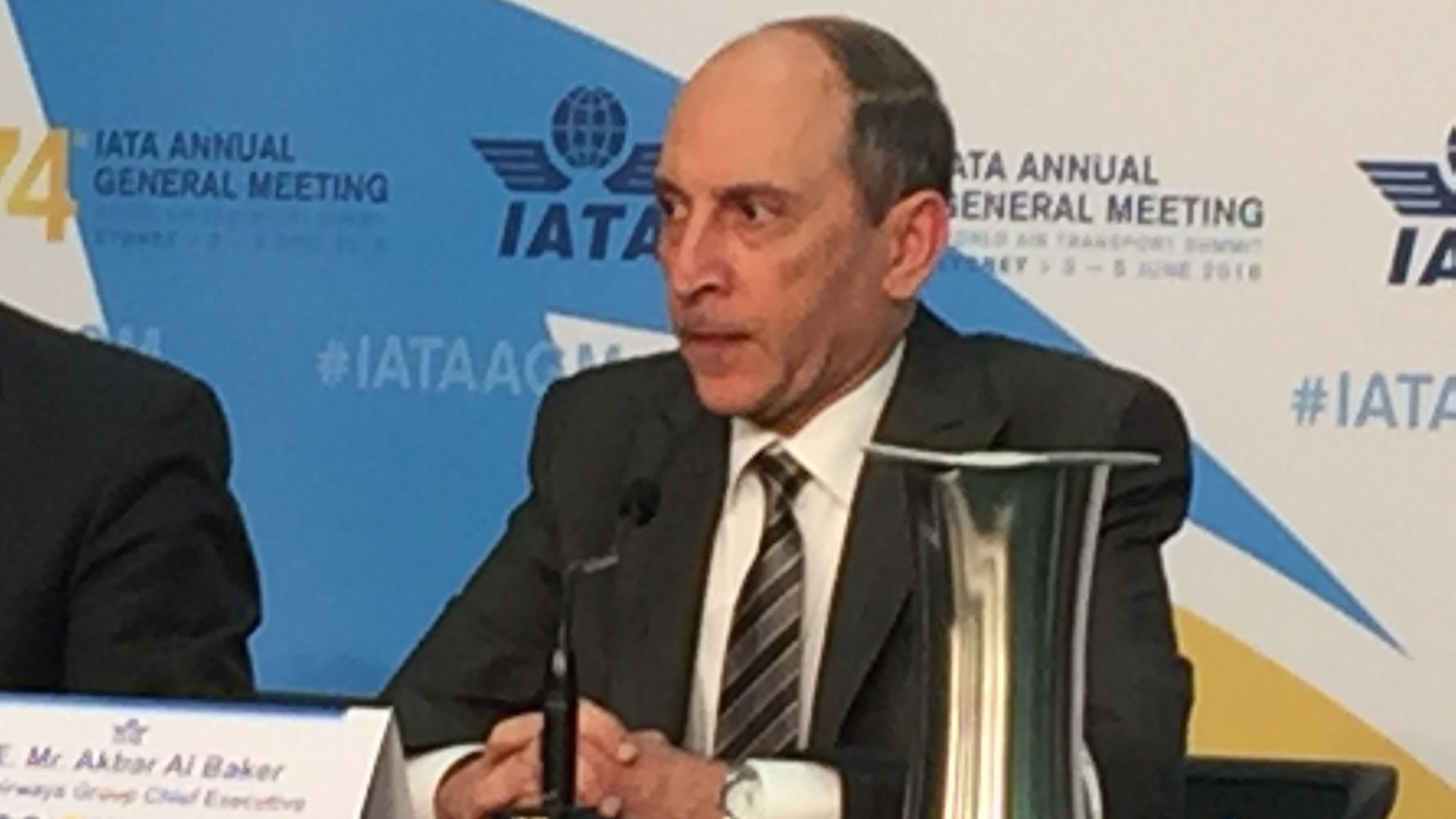 Qatar Airways CEO Akbar Al Baker at an IATA press briefing.