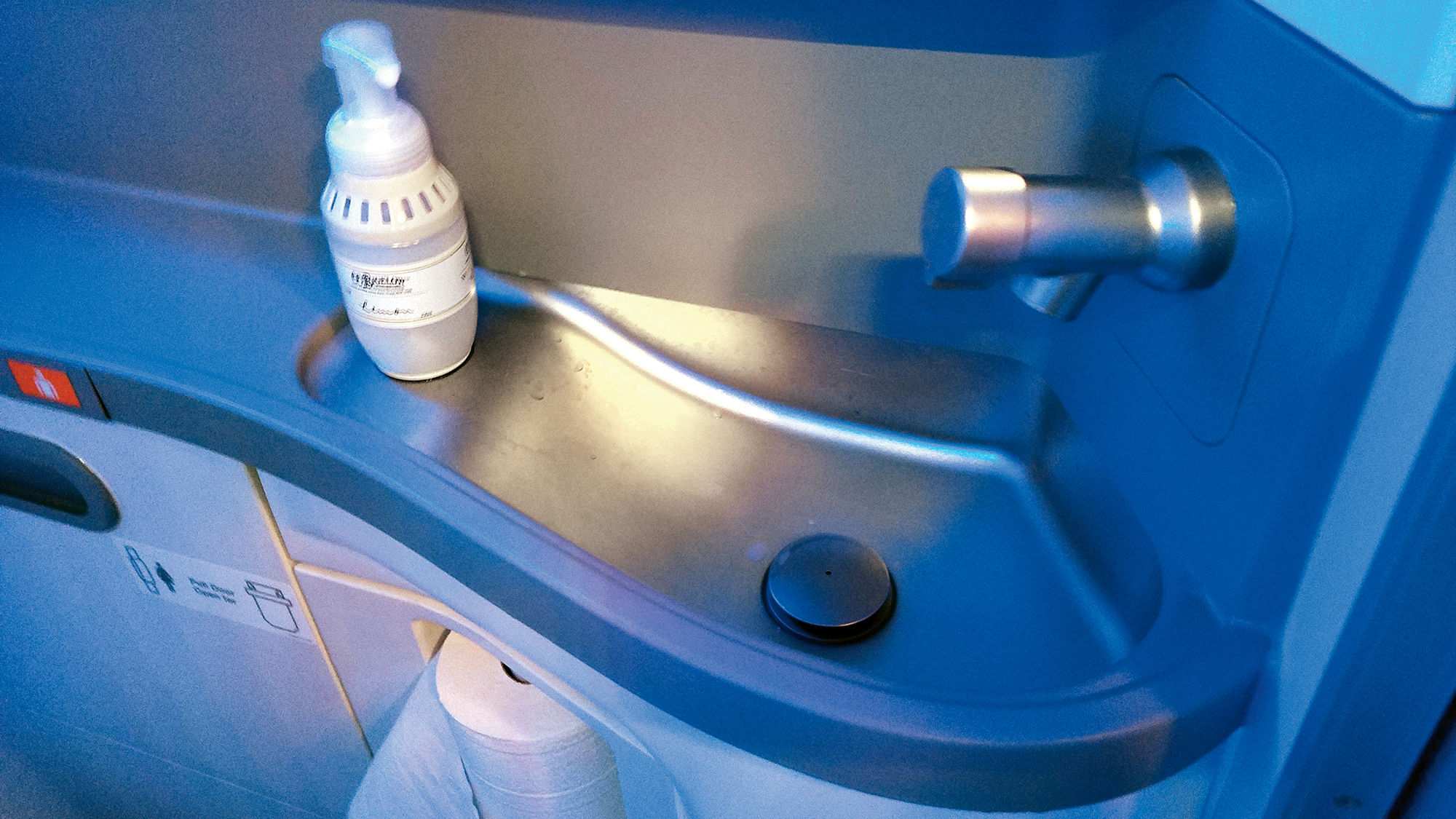 The sink in a Boeing Spacewall lavatory, which critics have said is too shallow and results in excessive splashing.