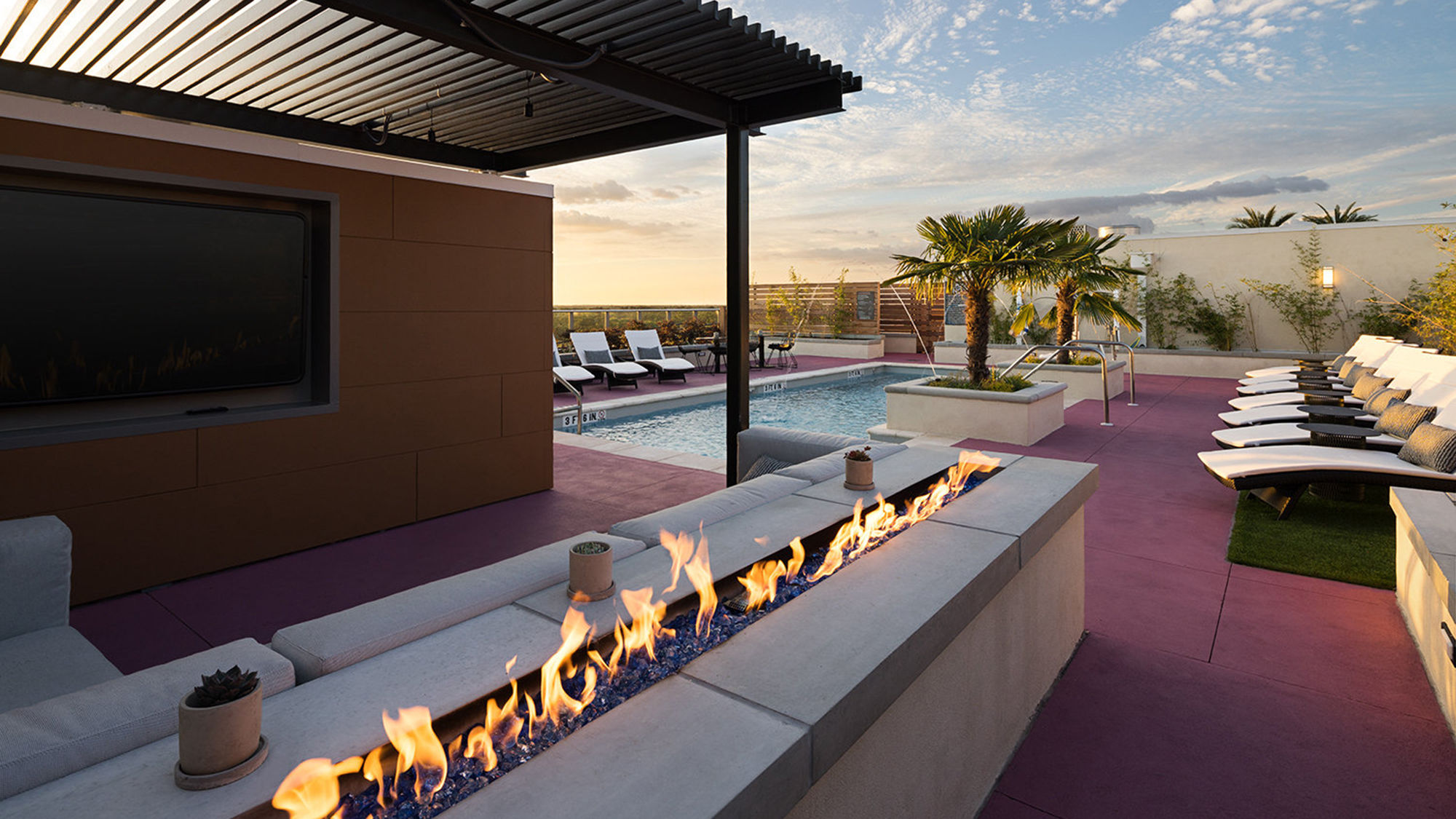 The rooftop deck at the AC Hotel Gainesville offers sweeping views of the city and the nearby University of Florida campus.