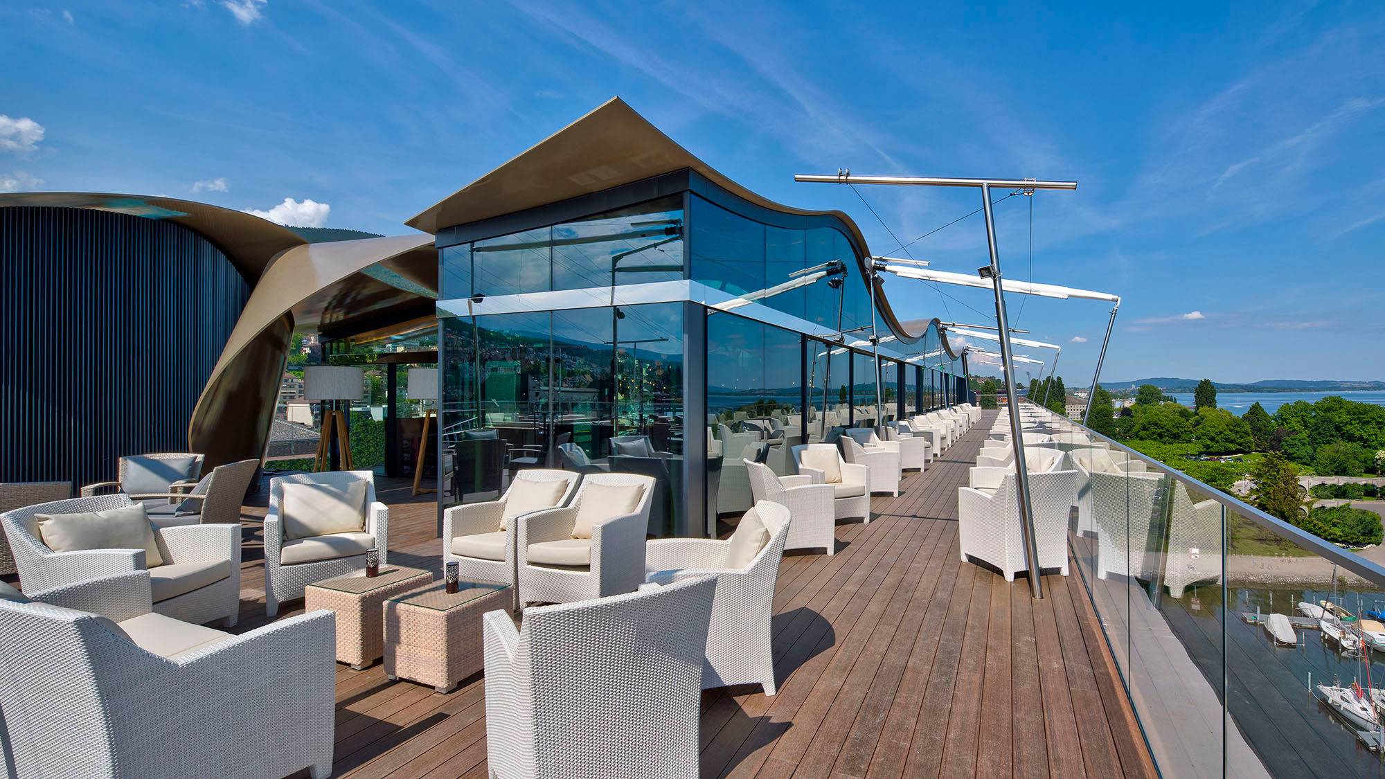 The new Waves rooftop bar and lounge at the Hotel Neuchatel in Switzerland features signature cocktails, light bites and DJ music four nights and week.