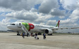 The TAP airlines Airbus A330neo sits on the tarmac in Atlanta. It's the first A330neo to take to the sky. Pending certification, TAP hopes to put the plane into service in the fall.