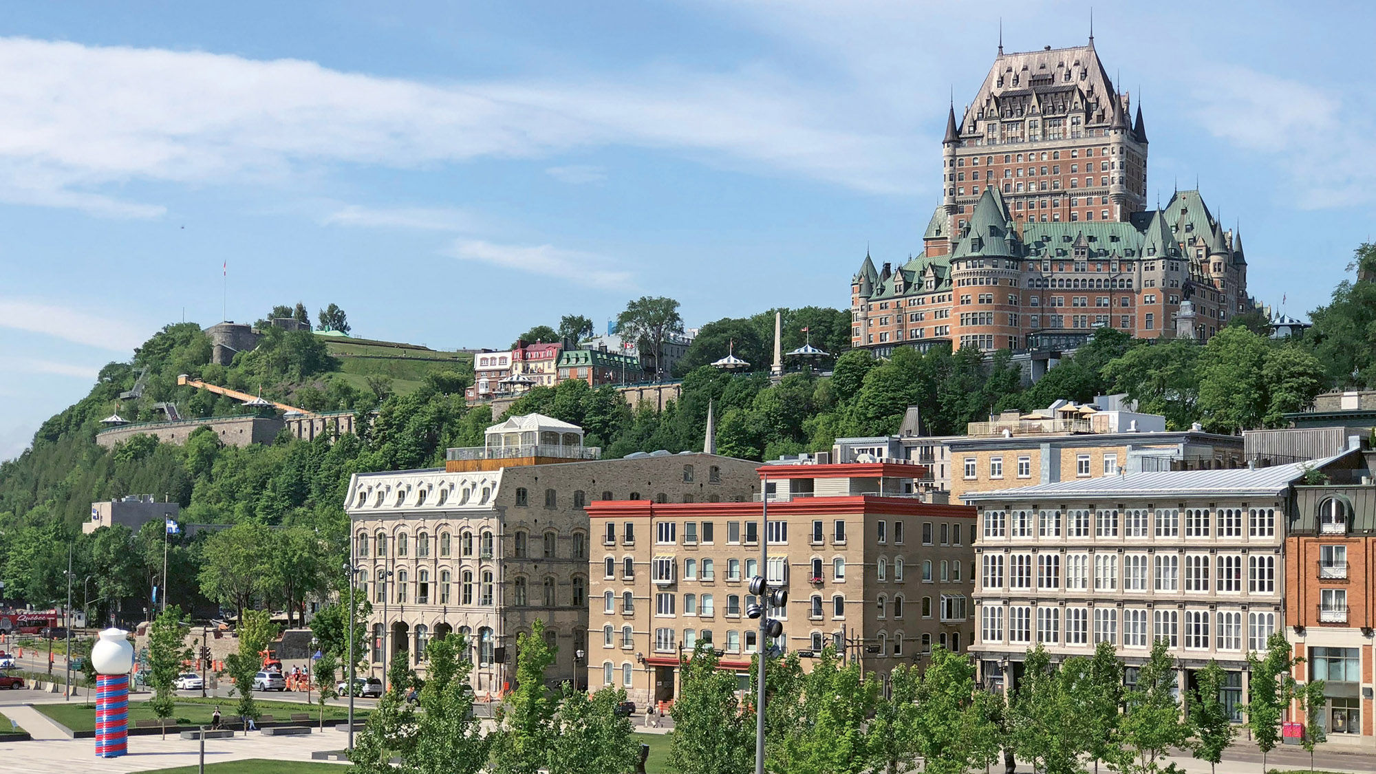 The Fairmont Le Chateau Frontenac hotel commands a bluff overlooking the St. Lawrence River.