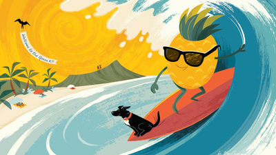 “Maka and Pineapple Boy” by Katie Borden is one of the new murals at Queen Kapiolani Hotel which has introduced a new art program with recent renovations.