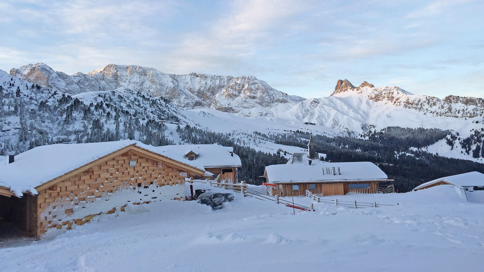 The Hotel Zallinger in the Alpe di Siusi ski area is accessible only by foot, snowcat or snowmobile in the winter.