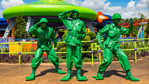 Green Army Men performers at Toy Story Land. Green Army Men performers at Toy Story Land.
