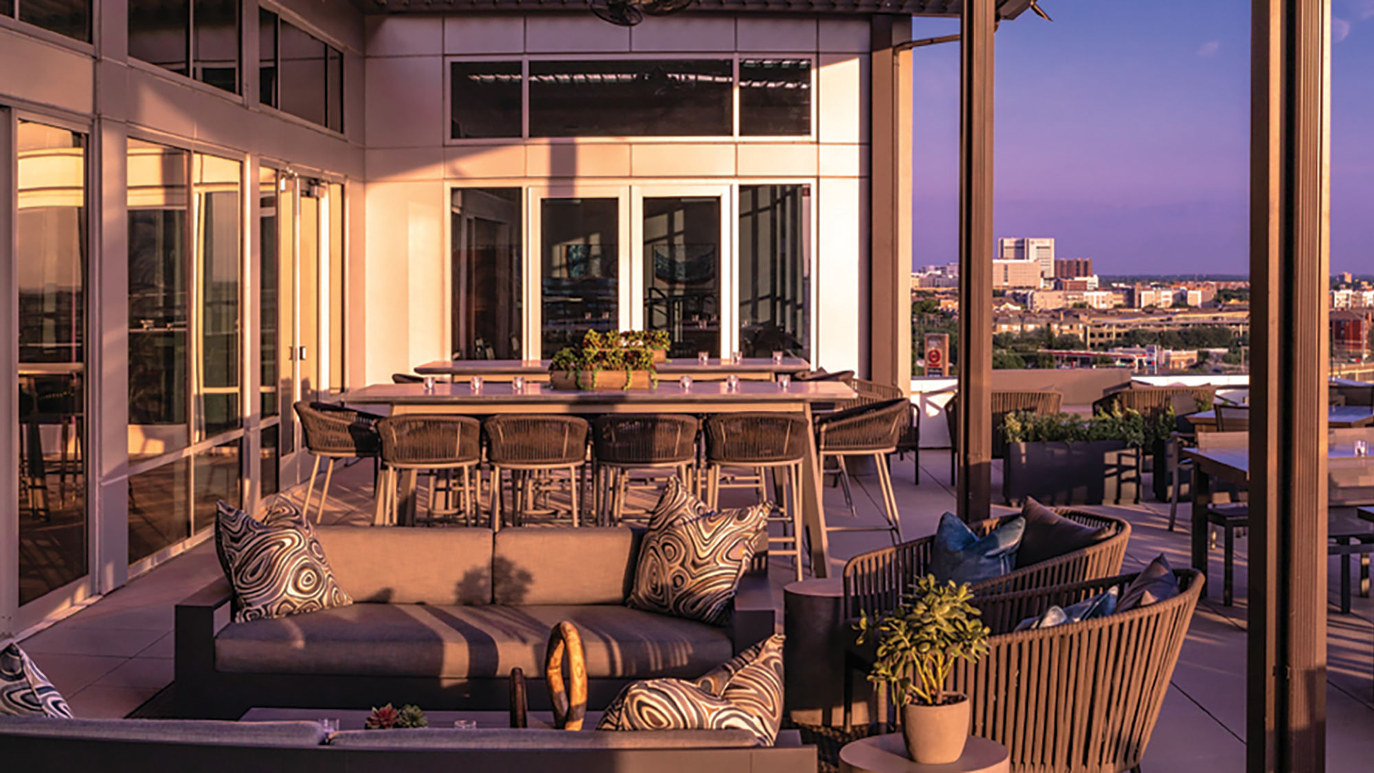 The rooftop lounge at the Canopy by Hilton Dallas Uptown.