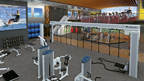 A rendering of the fitness area onboard the proposed Blue World Voyages ship.