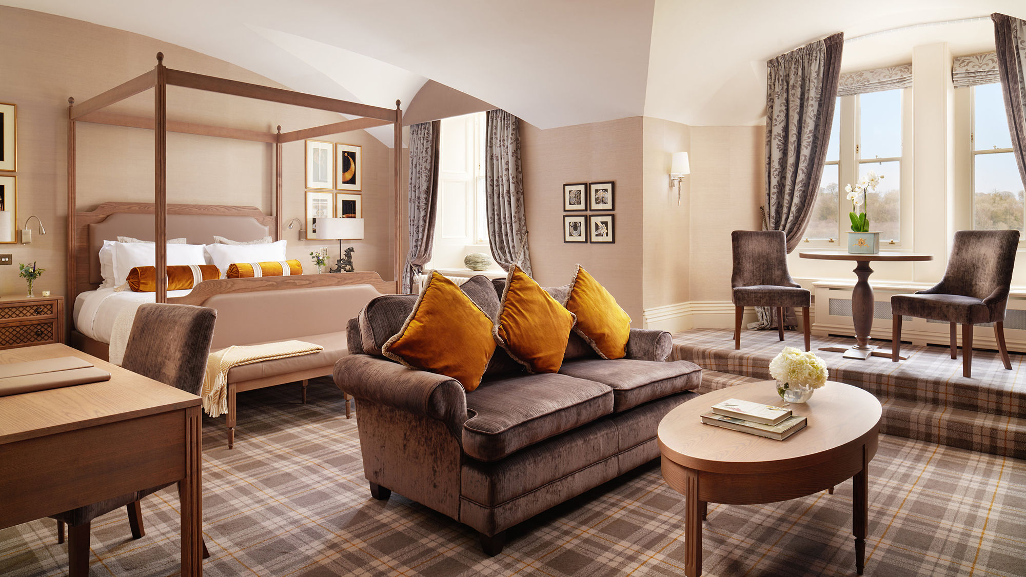A refurbished executive deluxe guestroom at Dromoland Castle.