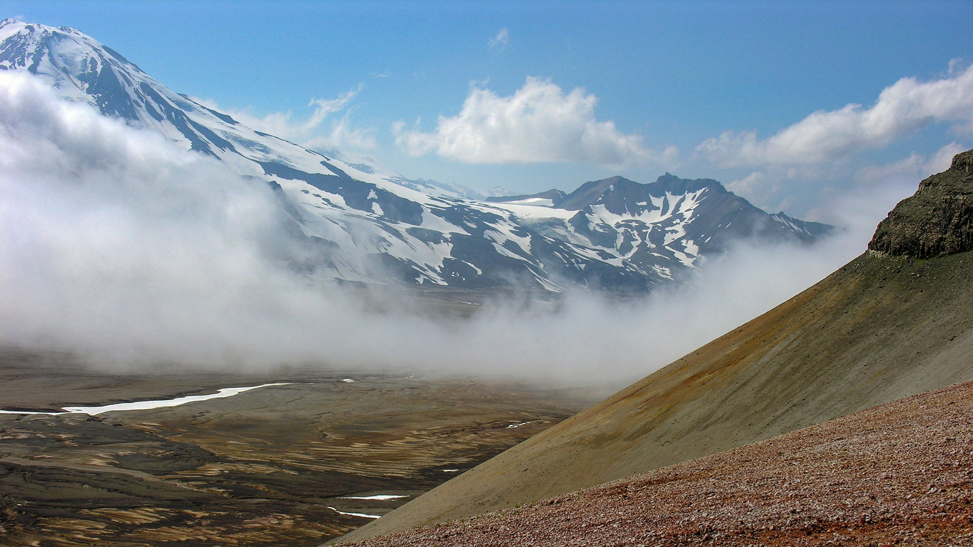 The Valley of Ten Thousand Smokes is covered in ash flow left from the 1912 Novarupta volcanic event.