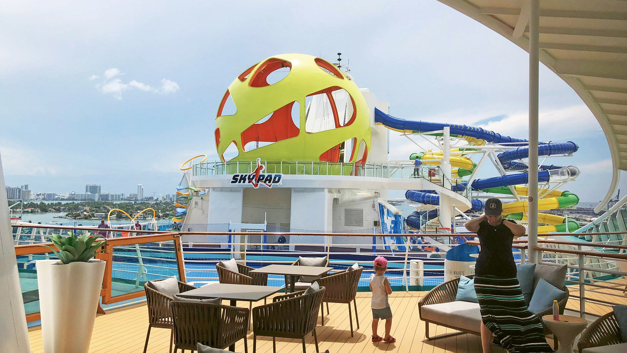 The Skypad is a new bungee/trampoline/virtual reality attraction on the top deck of the renovated Mariner of the Seas.