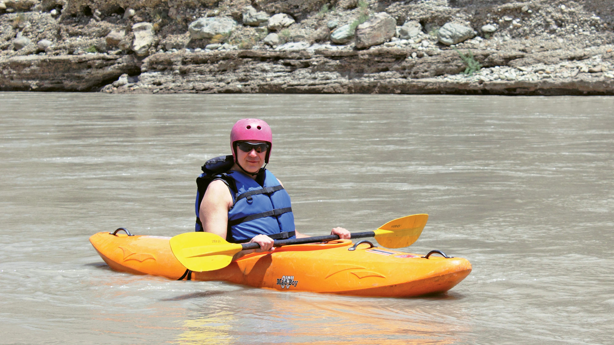 George Morgan-Grenville, CEO of tour operator Red Savannah, kayaking on the Zanskar River in Northern India.