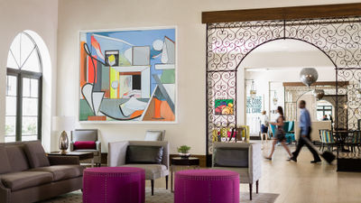 Spanish architecture melds with contemporary art in the Alfond Inn's lobby.