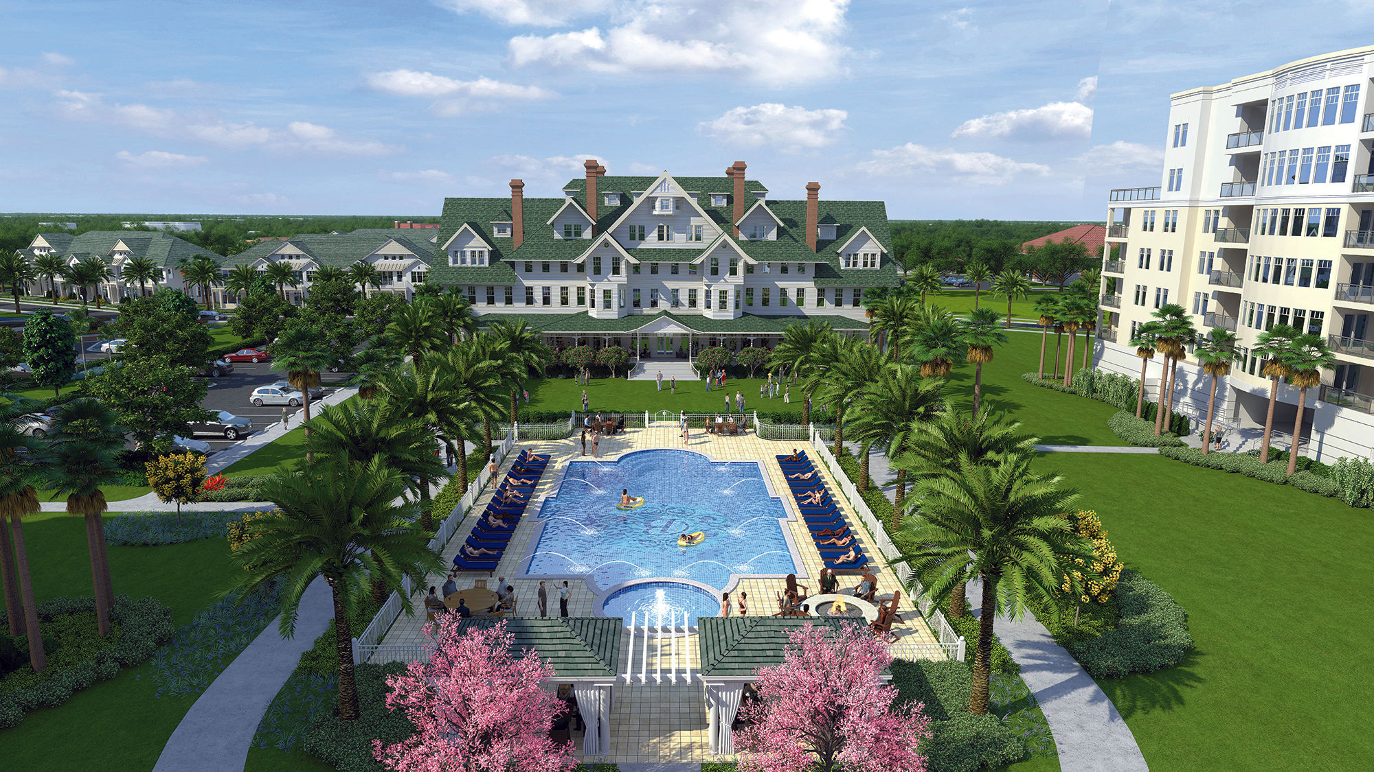 Rendering of the new pool and grounds of the revamped Belleview Inn.