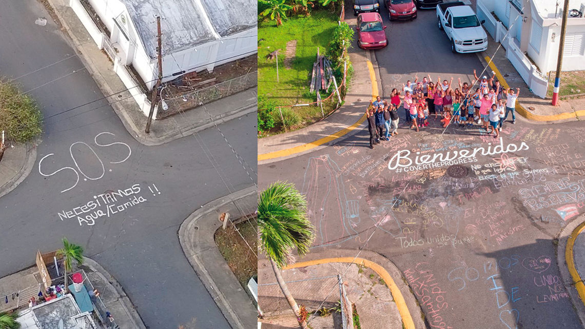 Photos of the same corner in Puerto Rico help illustrate the island's recovery from Hurricane Maria.