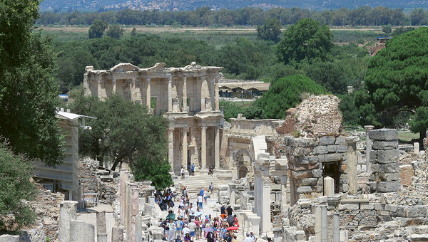 The ruins of ancient Ephesus are a major draw for cruise ships calling in Kusadasi, Turkey. The ruins of ancient Ephesus are a major draw for cruise ships calling in Kusadasi, Turkey.