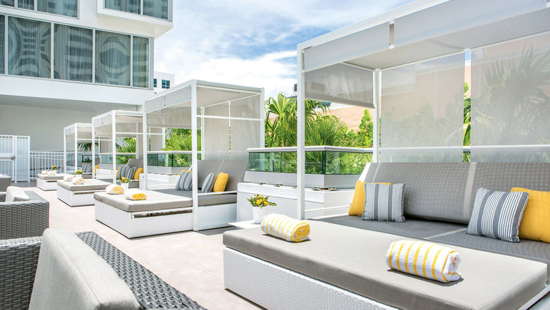 The rooftop deck pool lounge at the Hyatt Centric South Beach Miami.