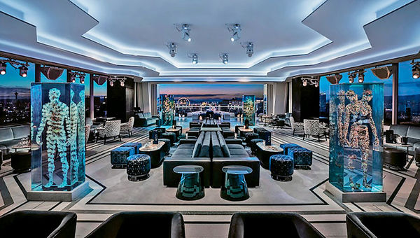 The Palms’ Apex Social Club houses a collection of intricate, layered-glass collages by Dustin Yellin. The Palms’ Apex Social Club houses a collection of intricate, layered-glass collages by Dustin Yellin.