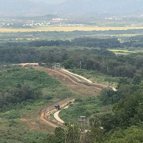 The military demarcation line, or DML, and views of North Korea. The military demarcation line, or DML, and views of North Korea.