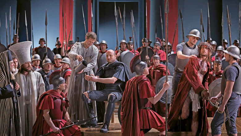Pontius Pilate washes his hands after condemning Jesus to death, as portrayed in the 2010 Passion Play.