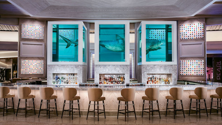 A trisected tiger shark by Damien Hirst is the selfie-worthy centerpiece of the new Unknown bar on the casino floor of the Palms.