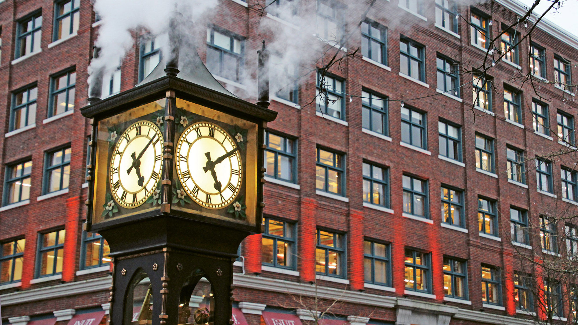 Despite its 19th-century aesthetic, Gastown’s famed steam clock dates only to the 1970s. Top: