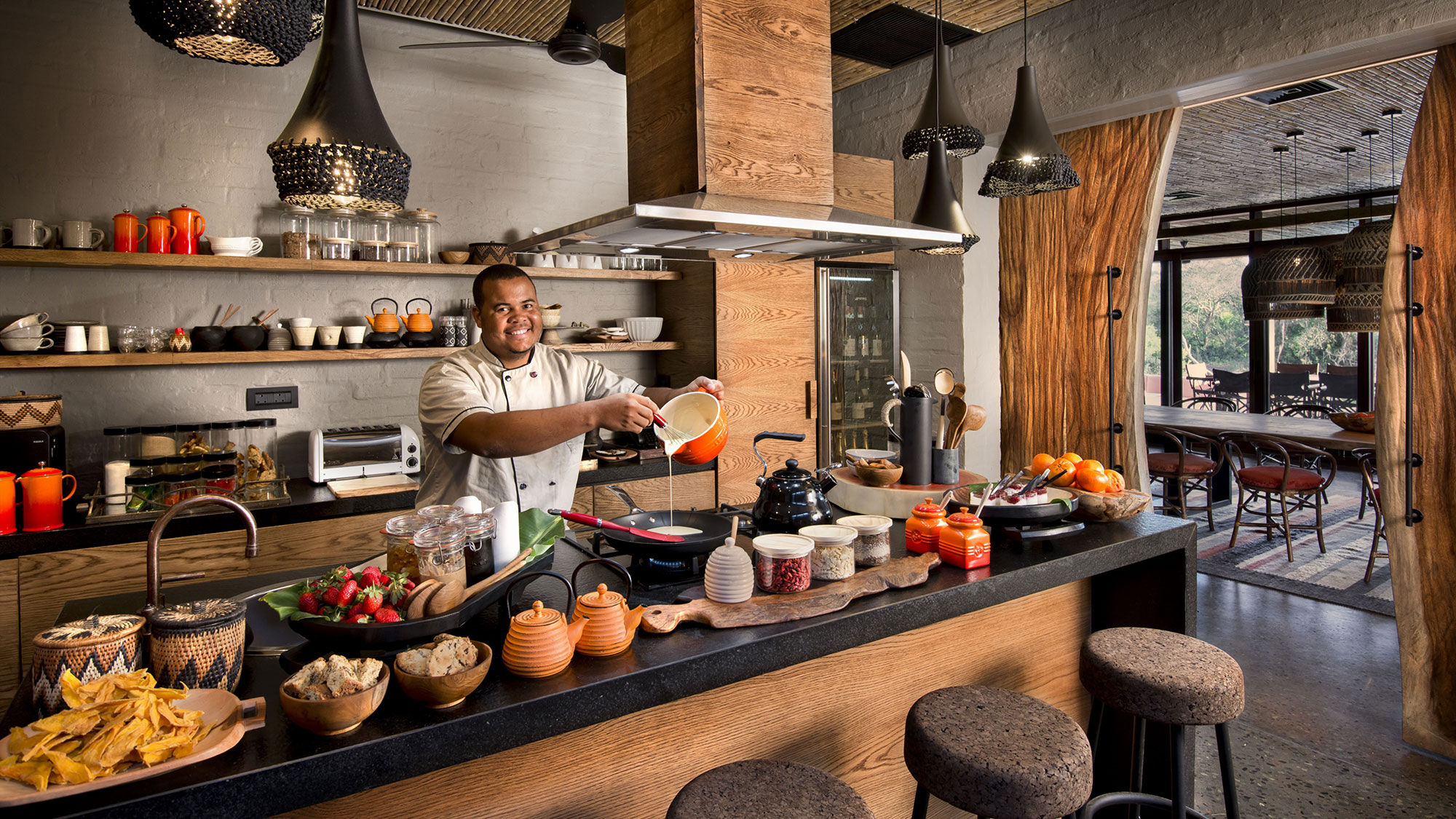 The interactive kitchen at AndBeyond Phinda Homestead will showcase the lodge's private chef with meals prepared in front of guests.