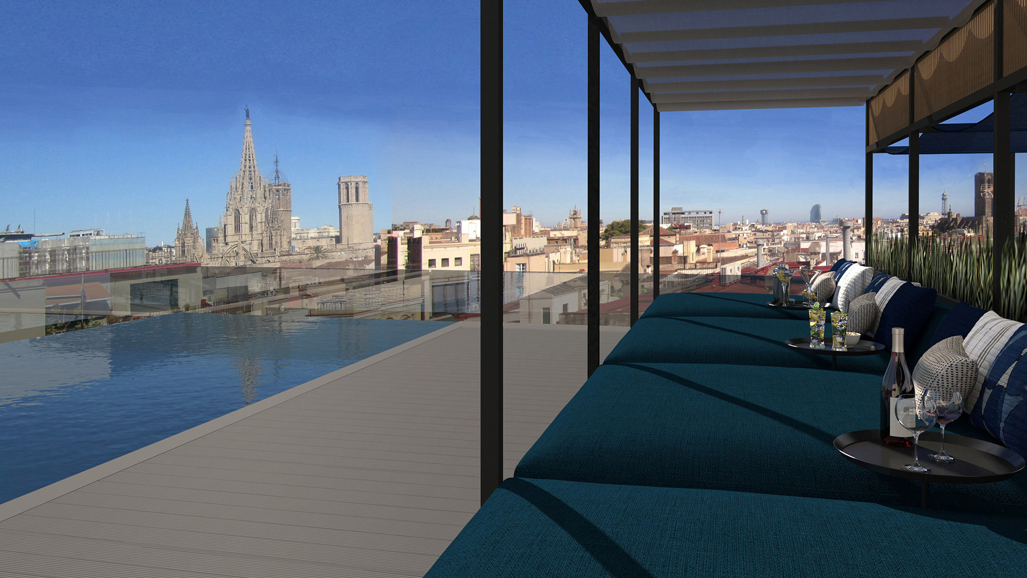 A rendering of the rooftop pool at the Kimpton Barcelona.