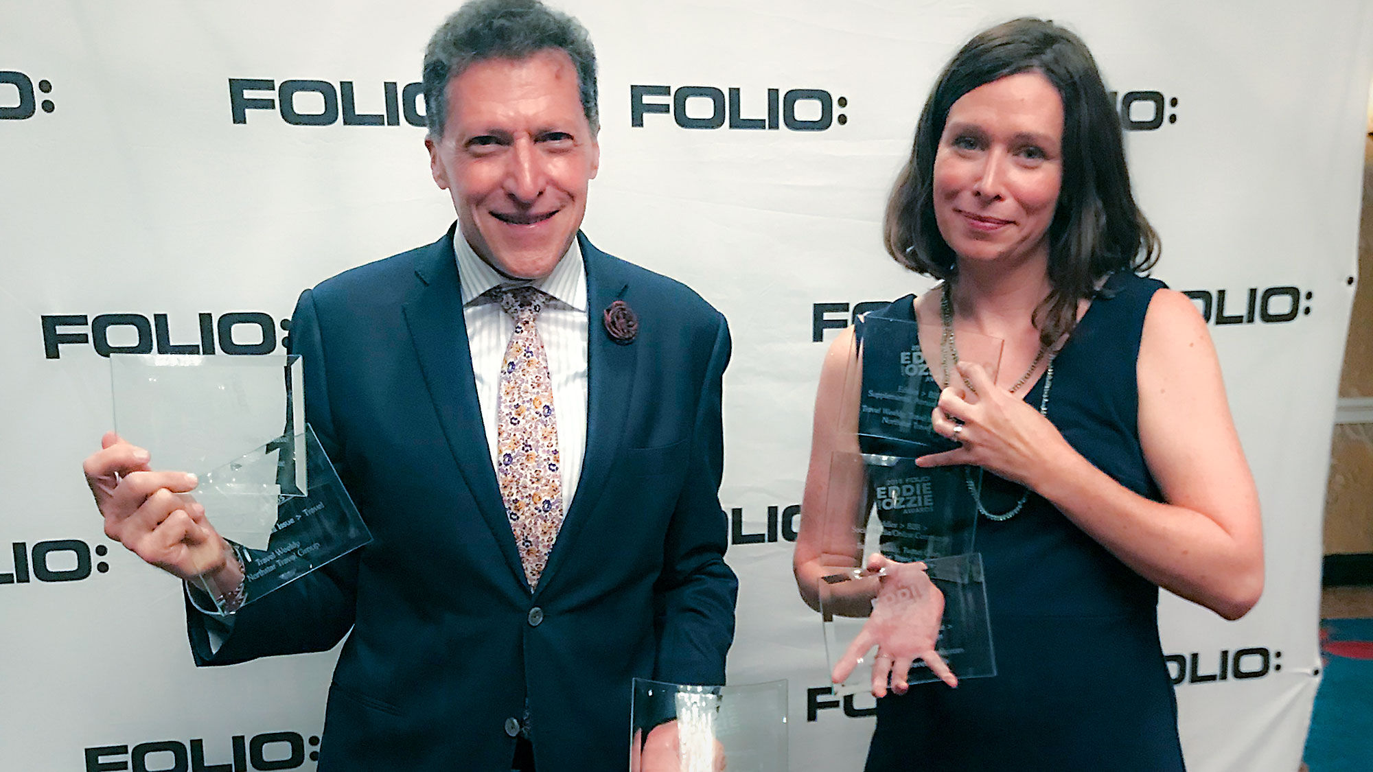 Travel Weekly editor in chief Arnie Weissmann and managing editor Rebecca Tobin at the 2018 Folio Awards.
