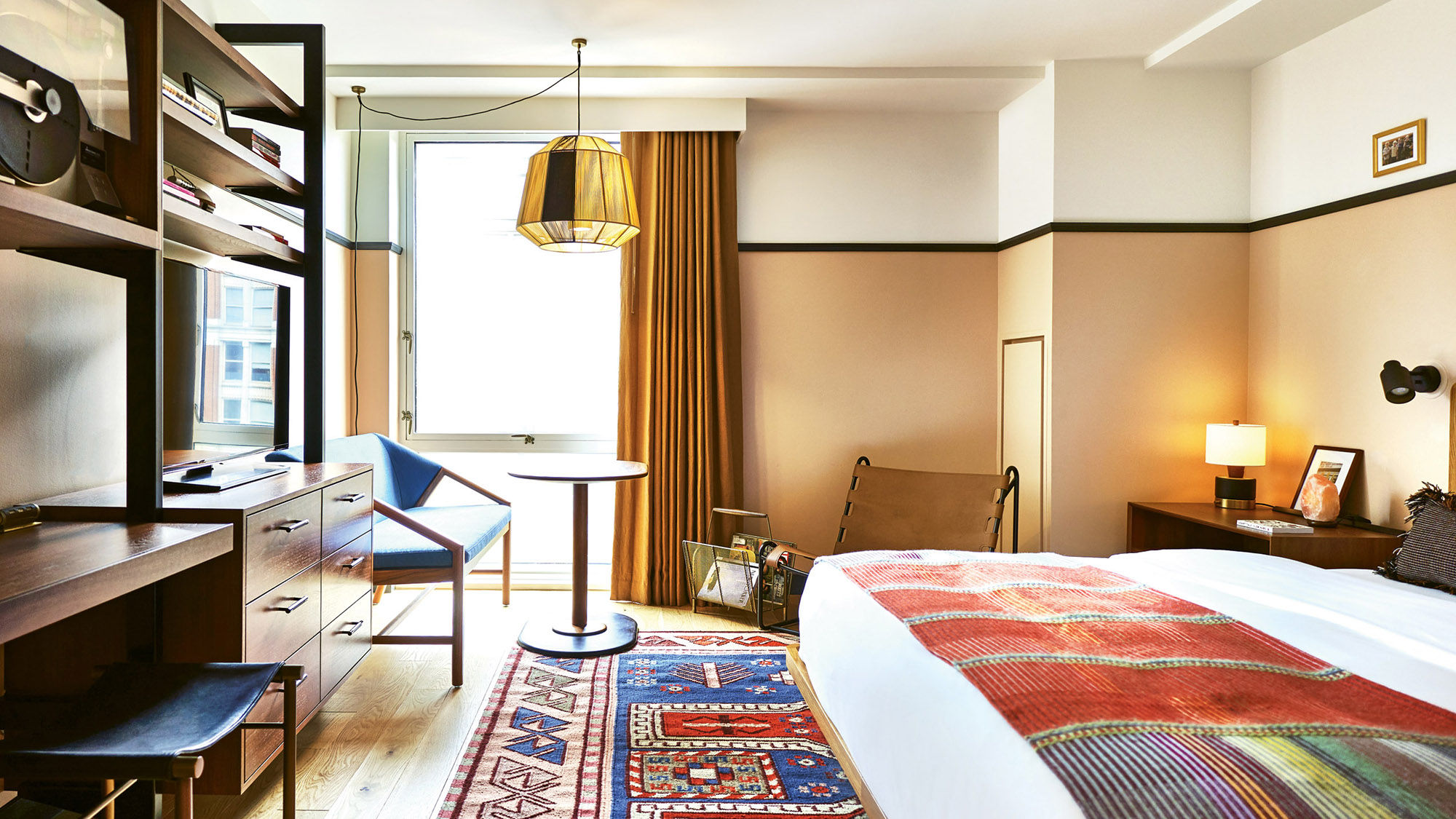 The guestrooms feature natural materials throughout to create a homey, bohemian vibe.