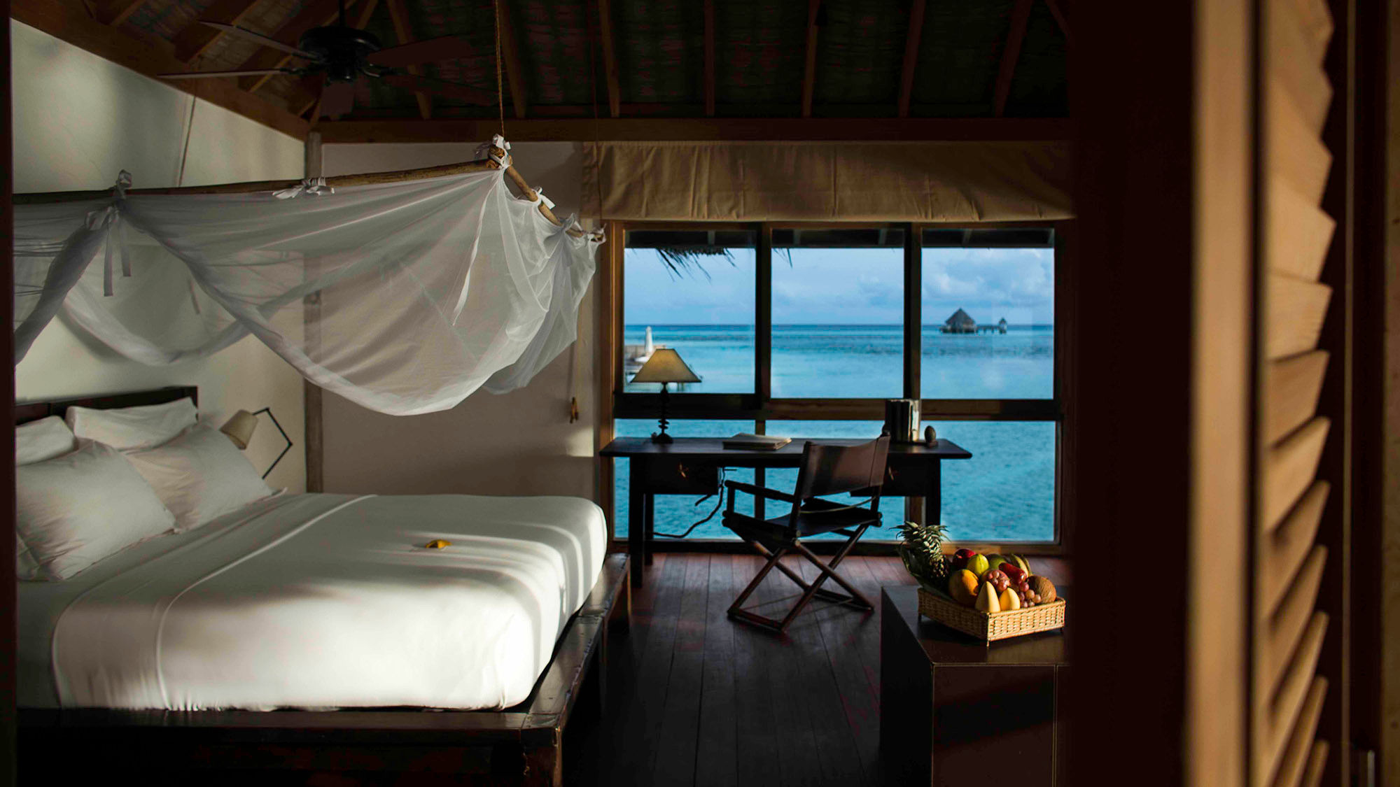A bedroom at Gili Lankanfushi.