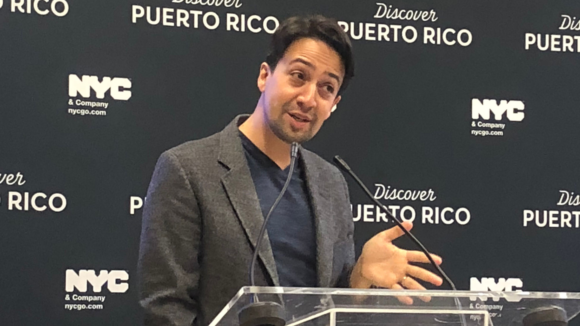 'Hamilton' creator Lin-Manuel Miranda spoke at an event in October promoting a partnership between the tourism organizations of New York City and Puerto Rico.