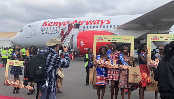 Kenya Airways' first New York flight arives at Nairobi's Jomo Kenyatta Airport. Kenya Airways' first New York flight arives at Nairobi's Jomo Kenyatta Airport.