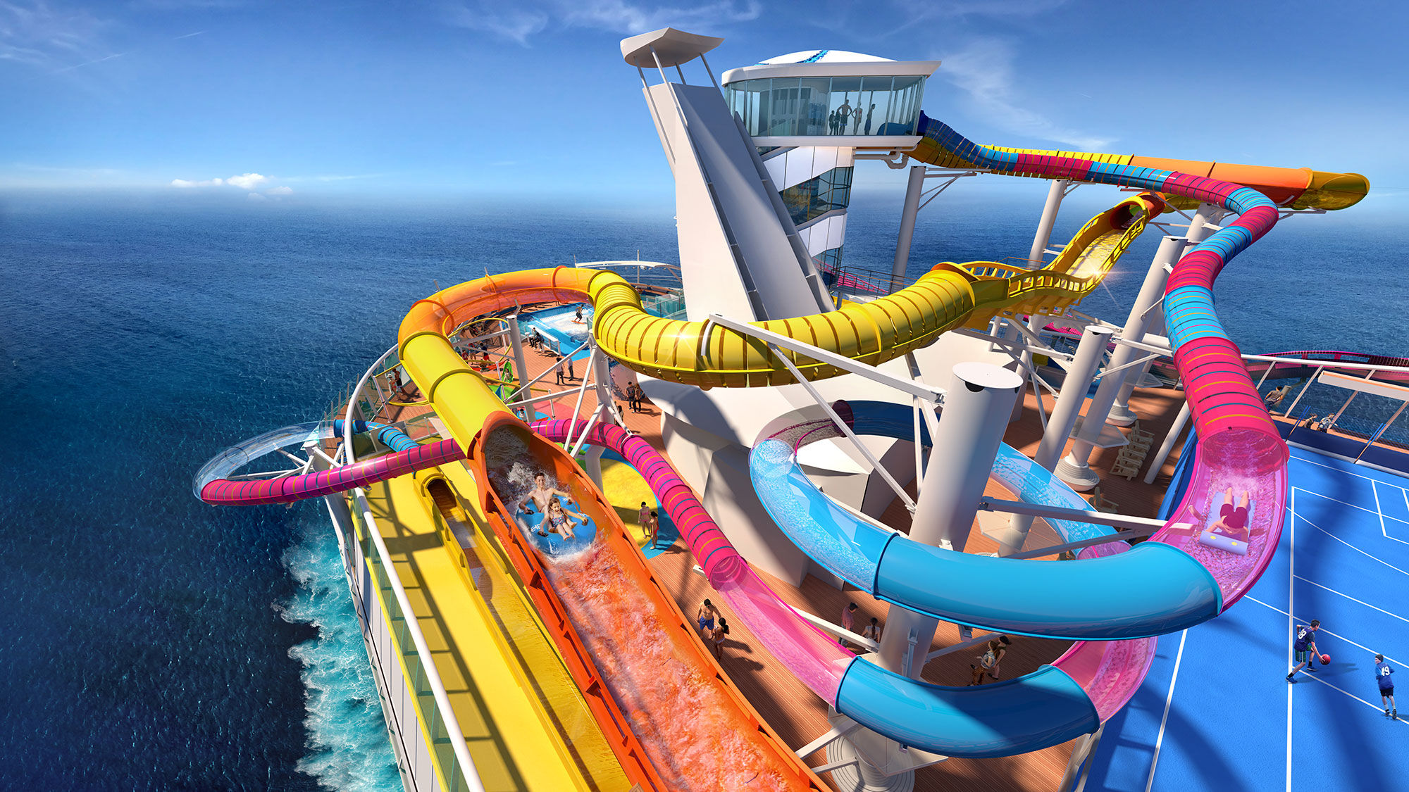 The Blaster water coaster and a mat racer water slide, Riptide, will be two of the showcase features on a refurbished Navigator of the Seas.