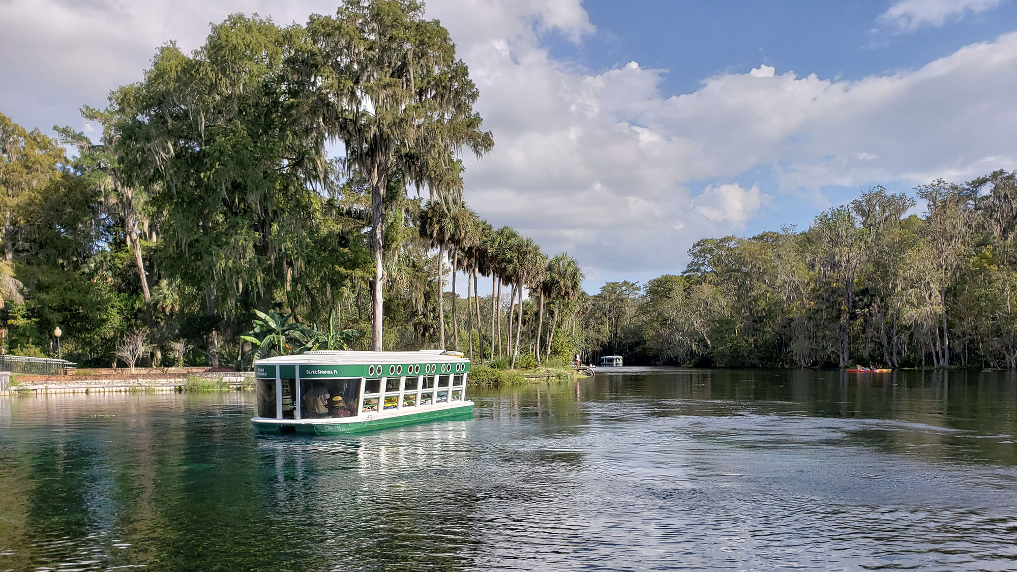 A glass-bottom boat pulls into dock at Silver Springs State Park.