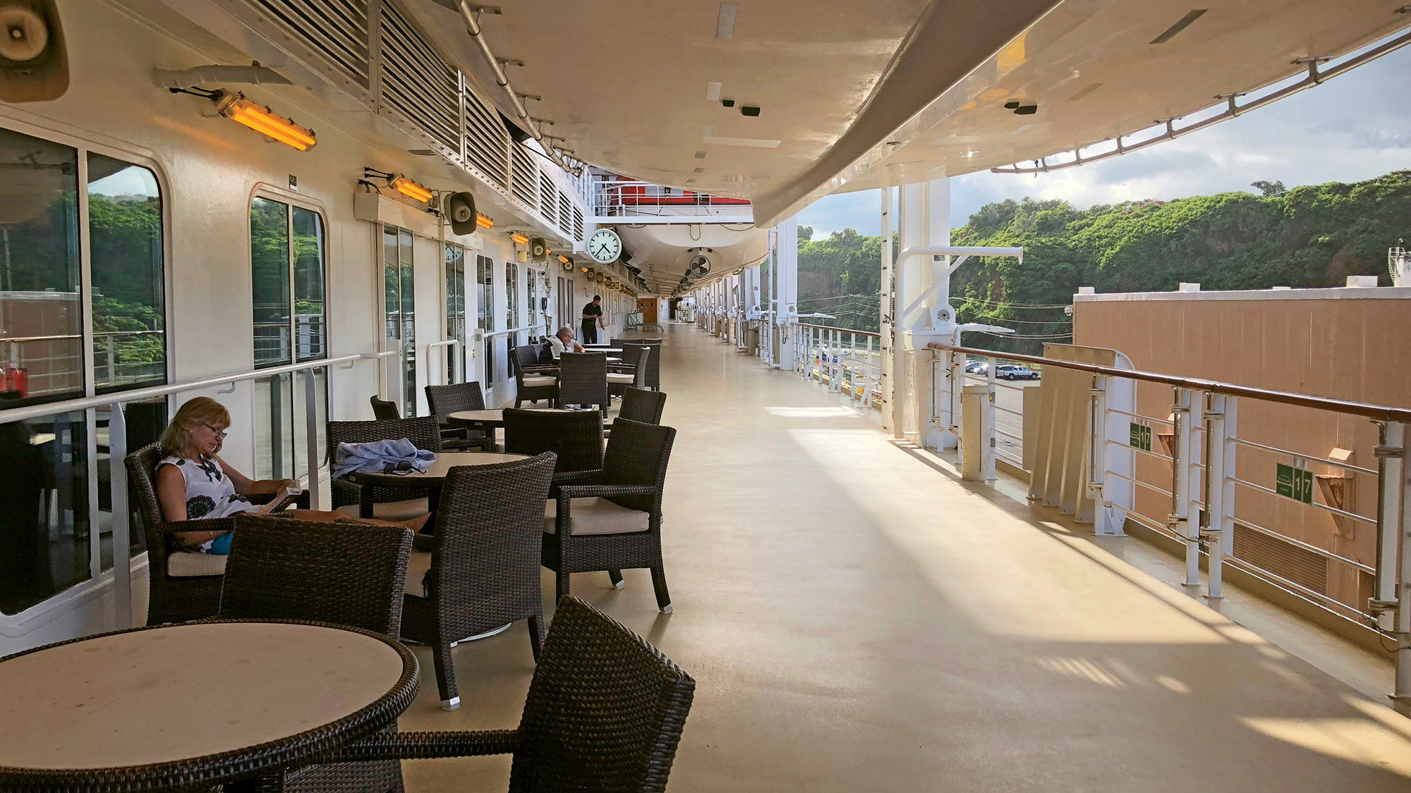 The Pride of America has a wide, shaded promenade deck from which to take in the scenery of Hawaii.