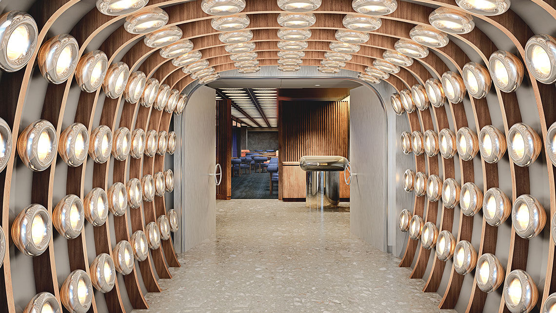 A rendering of the entrance to the Pink Agave Mexican restaurant on Virgin Voyages' upcoming ship. The restaurant was designed by London-based Tom Dixon, part of the line's "Creative Collective" of design firms that are all new to the cruise industry.
