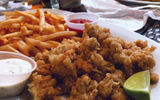 A cracked conch platter at the beachside Flamingo Cafe.