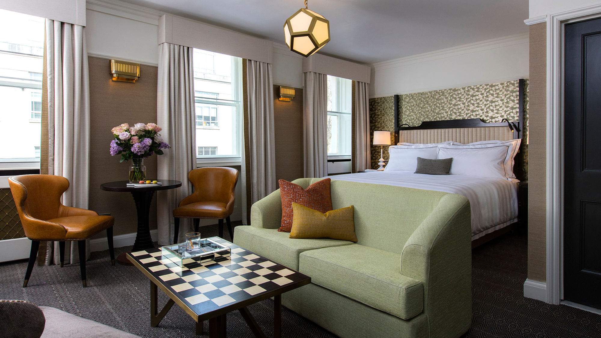 A guestroom at the Academy Hotel in London.
