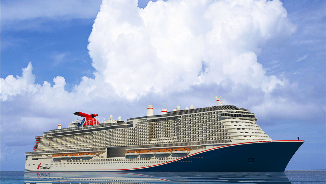 The final design of the Carnival XL ship picks up the red in Carnival's traditional color palette and the blue from its officer uniforms.