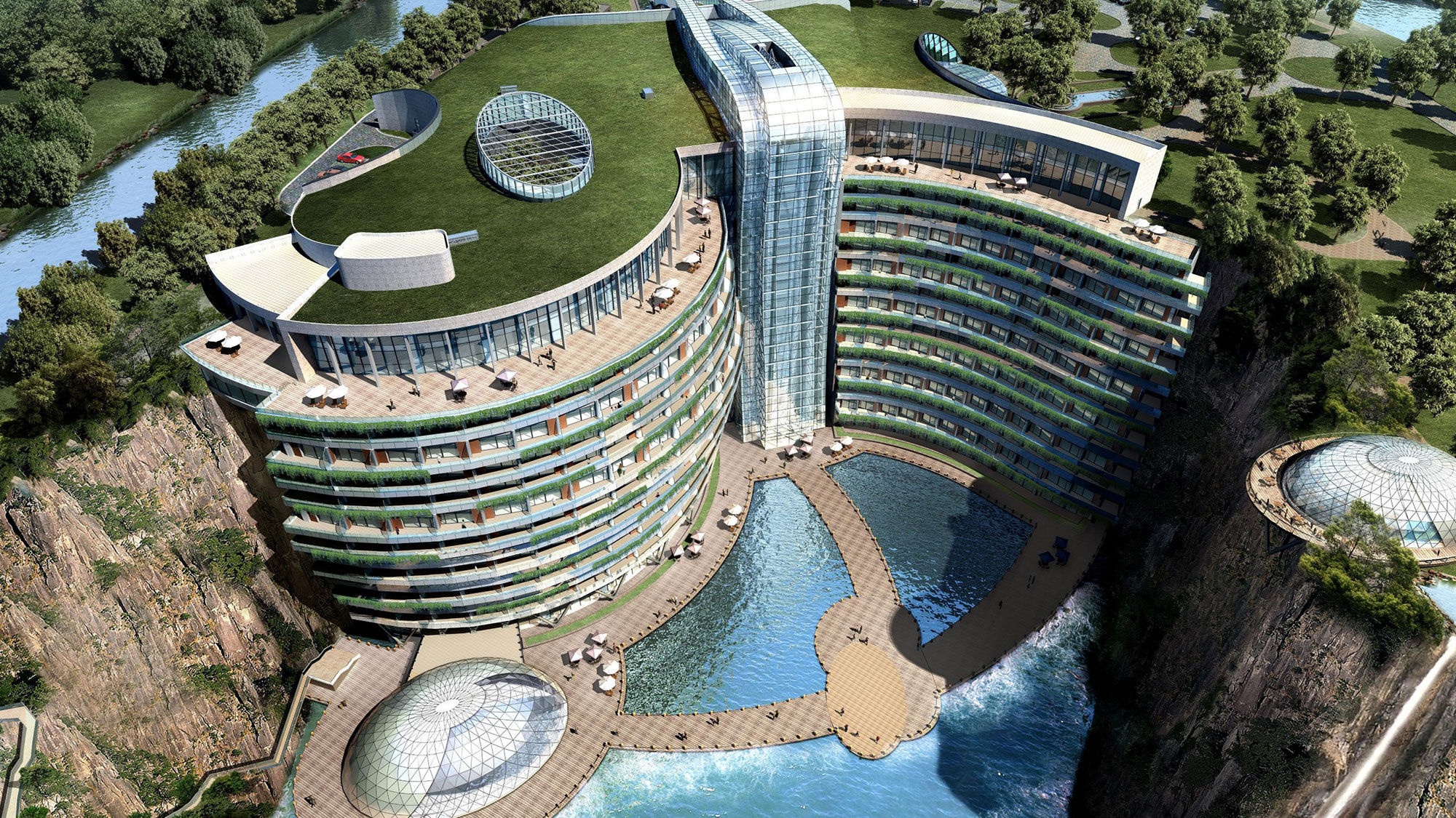 Hotel built in former quarry opens in China