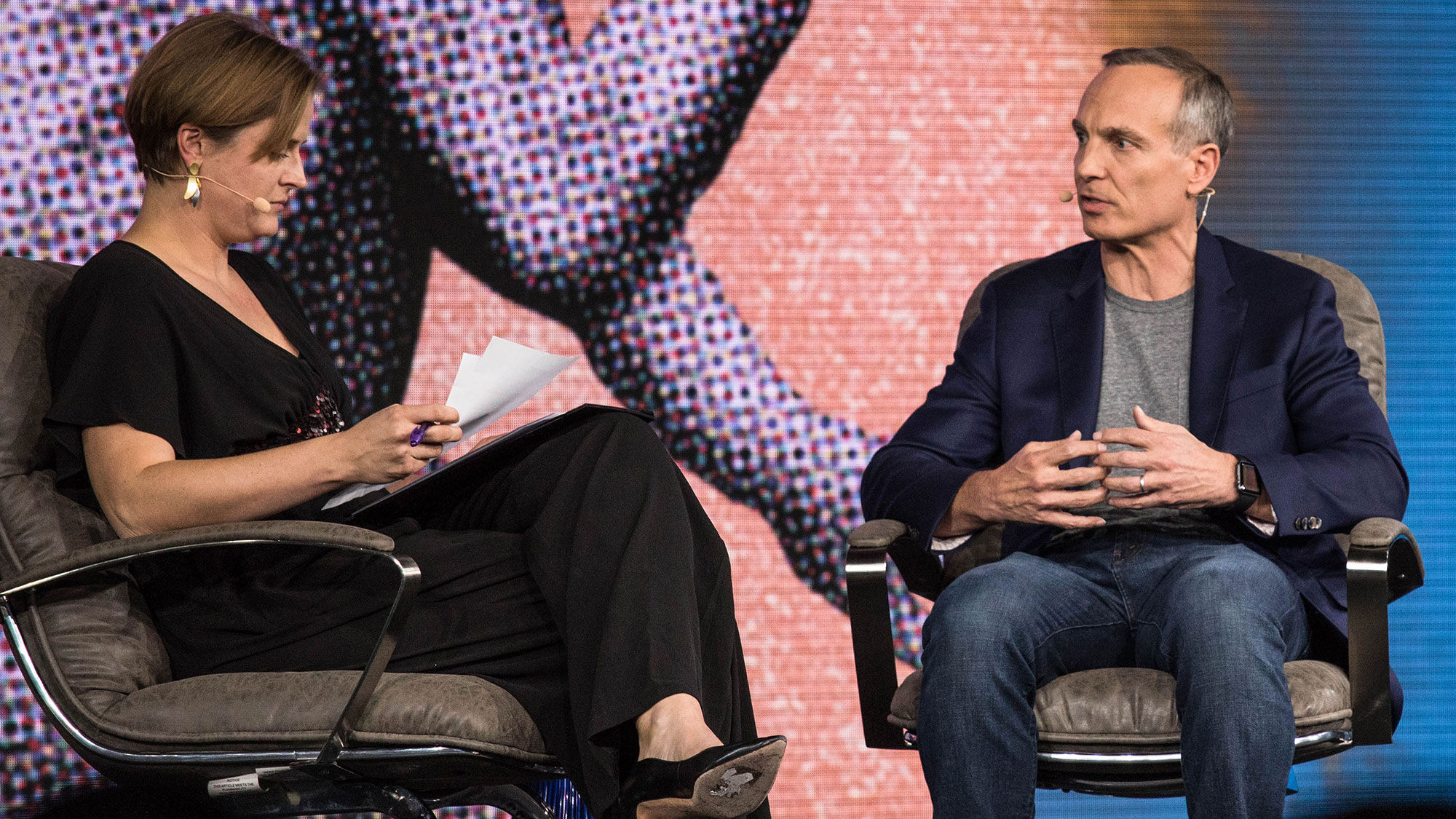 Phocuswright senior director of research Maggie Rauch interviewing Booking Holdings CEO Glenn Fogel at the Phocuswright Conference.