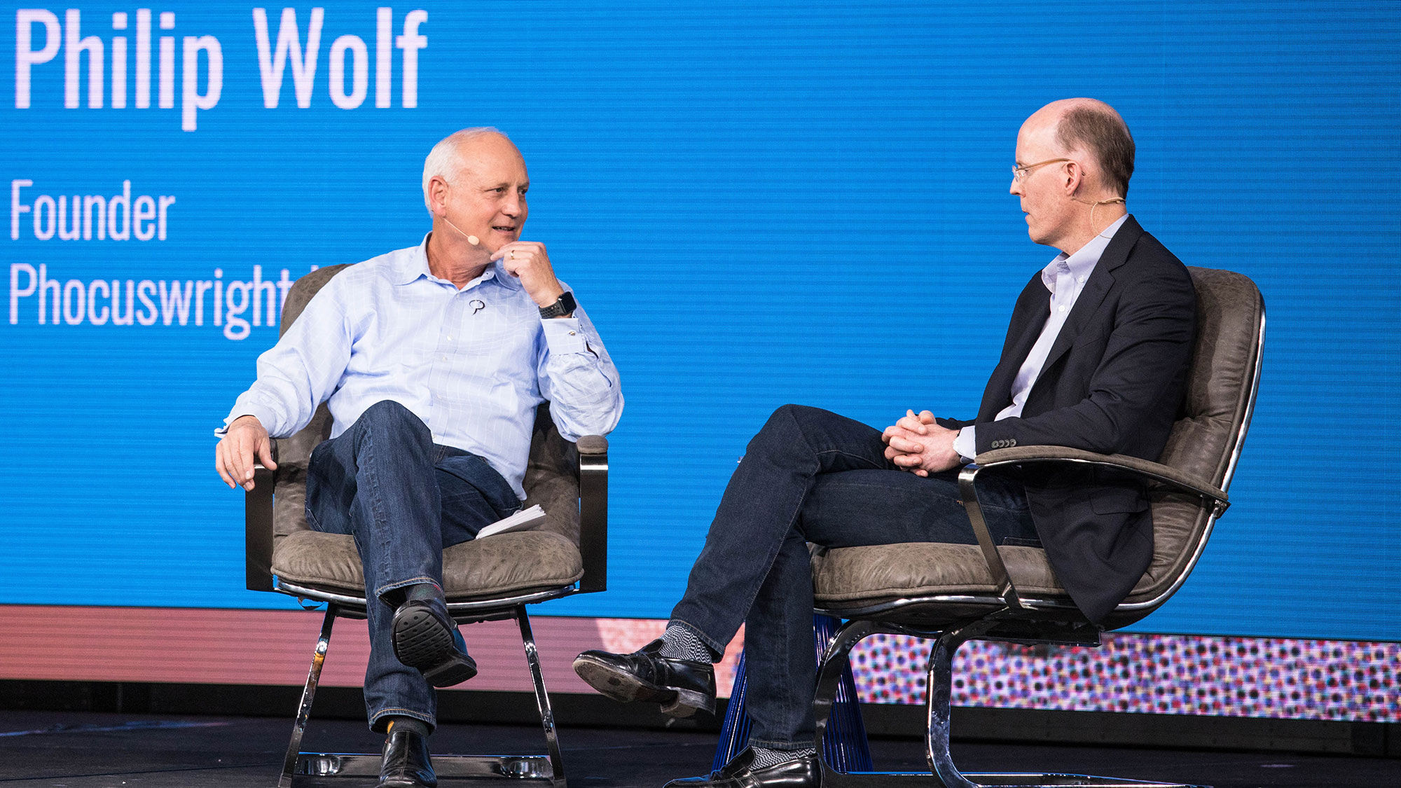 Phocuswright founder Philip Wolf with Google's Richard Holden at the Phocuwright Conference.