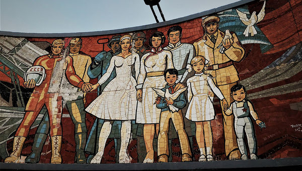 A mosaic in the Zaisan Memorial, honoring friendship between Mongolia and the former U.S.S.R.