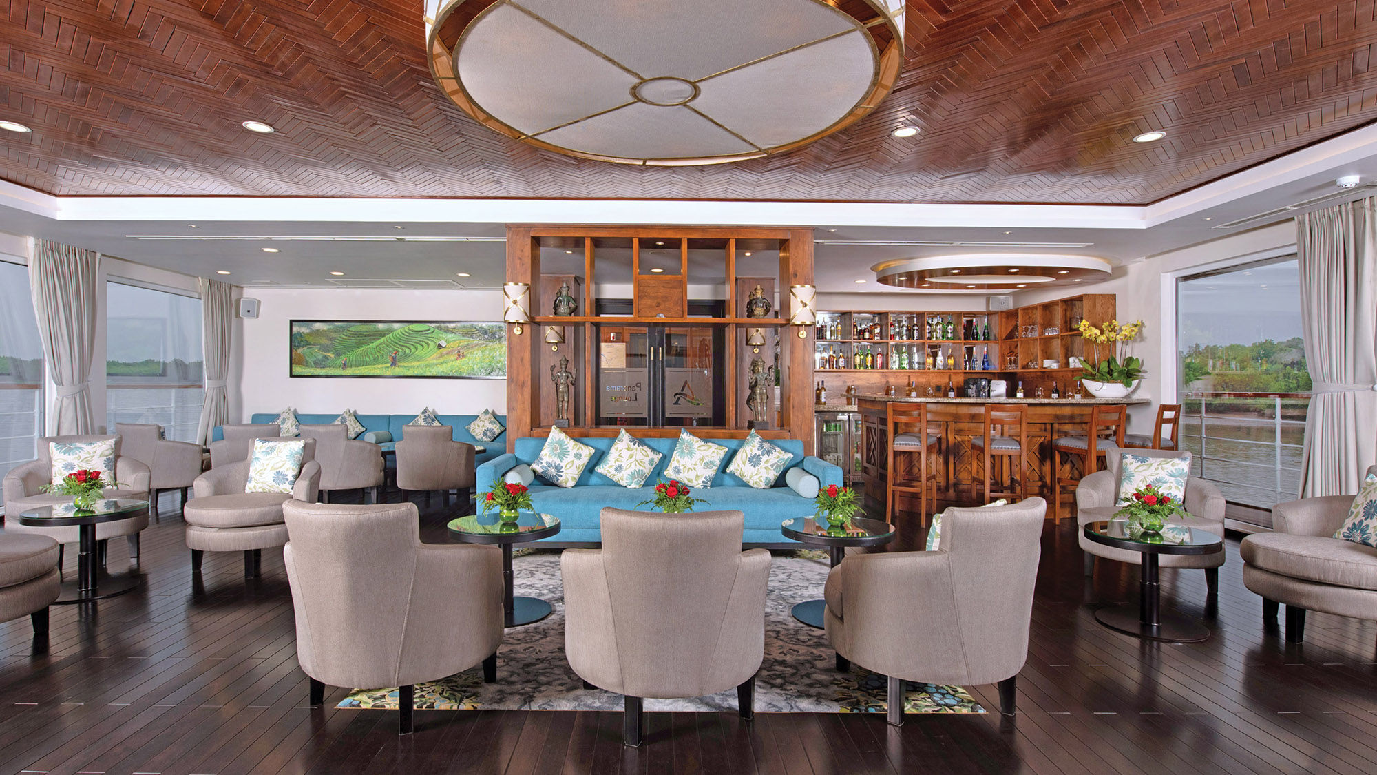 The Panorama Lounge onboard the Avalon Saigon, which sails the Mekong on 13-day itineraries.