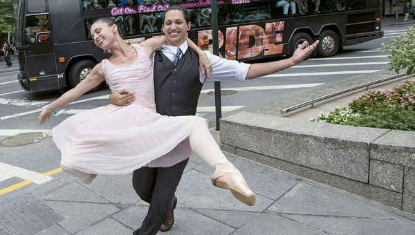 Dancers surprise passengers on the Ride, an interactive bus tour of Manhattan’s most iconic sights with the added treat of “impromptu” performances on the streets of the city. Dancers surprise passengers on the Ride, an interactive bus tour of Manhattan’s most iconic sights with the added treat of “impromptu” performances on the streets of the city.