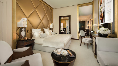 A redesigned guestroom at the Hotel Barriere Le Fouquet's Paris.